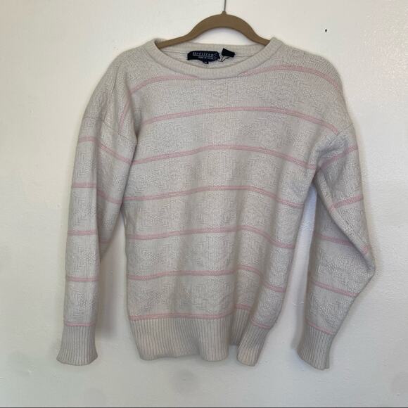 Vintage Sweaters - Vintage Grandma Sweater Pink and White
